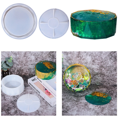 Rhombische Aufbewahrungsbox Silikonform Runde Schmuckbehälter Für Epoxidharzguss DIY Handwerkzeug Mit Deckel Flexibel