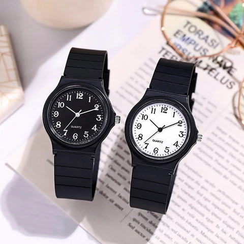 Quartz Wrist Watch Round Dial Silicone Strap Waterproof Silent Examination Clock For Students Kids Children Unisex