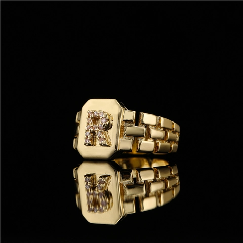 Initialen Buchstaben Ring 18K Vergoldeter Kupfer Mikroeinlage AAA Zirkon Verstellbar Offen Mode Schmuck Damen
