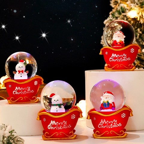 Noël Père Noël Bonhomme de Neige Ornement de Boule de Cristal Résine Boule à Neige Lumineuse Décoration de Fête Cadeau