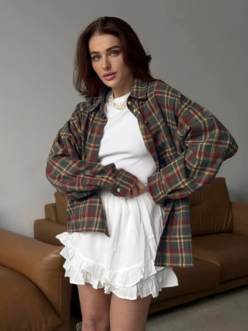 Chemise À Carreaux Manches Longues Coton Polyester Oversize Rétro Boutonnée Blouse Décontractée Pour Femmes