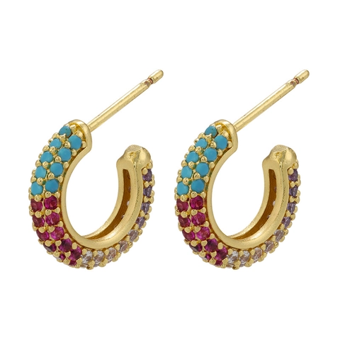Minimalist C Shaped Hoop Earrings With Pave Zircon Brass Geometric Tiny Ear Studs For Women Silver Earring Post