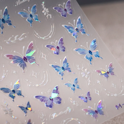 Pegatinas Uñas Mariposa 3D Relieve Bronzing Laser Holográfico Auto-Adhesivo Manicura DIY Decoración