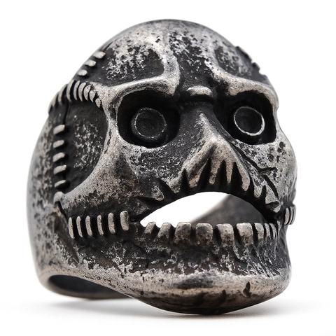 Bague Crâne Acier Inoxydable 316L Vintage Distressed Gothic Punk Squelette Creux Biker Band Bague Pour Hommes