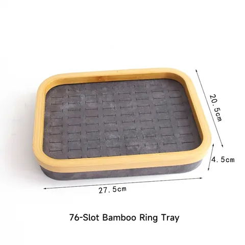 Bamboo Wood Ring Display Tray Microfiber Velvet Slots Jewelry Organizer Showcase Storage Holder For Rings Studs