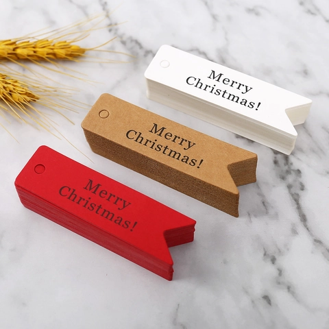 Merry Christmas Gift Hang Tags Paper Cardboard Swallow Tail Shape Labels Holiday Wrapping Decoration Craft Accessory