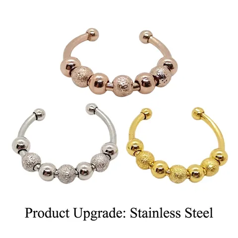 Anxiety Ring Rotatable Beads Fidget Ring Stainless Steel Copper Adjustable Frosted Smooth Jewelry Stress Relief Unisex