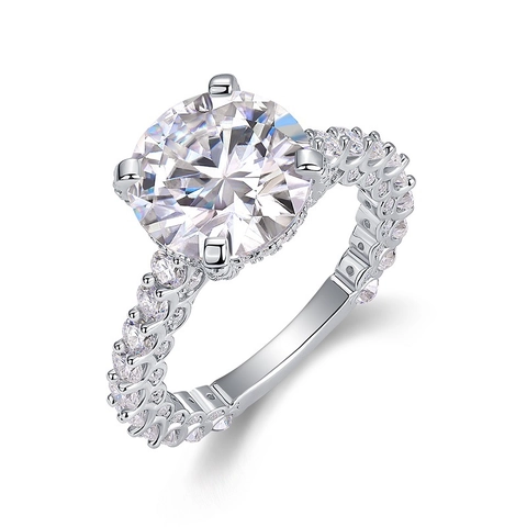 Luxe 925 Sterling Zilveren Moissaniet Ring Voor Vrouwen Sprankelend Rond Geslepen Ingelegde Vingerring Mode Sieraden Cadeau