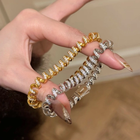 Bracelet En Cuivre Plaqué Or 18K Spirale Torsadée Zircon Luxe Vintage Jonc Femmes
