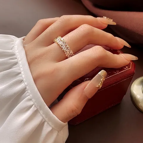 Vierkante Zirkonia Open Ring Verstelbaar Verguld Koper Lichte Luxe Mode Sieraden Voor Dames