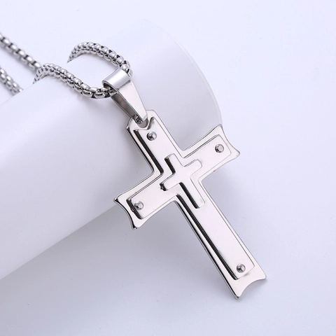 Collana Con Pendente A Croce A Triplo Strato In Acciaio Inossidabile 316L Da Uomo Stile Punk Industriale Gioielli Religiosi