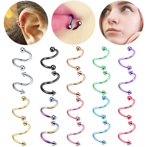 Stainless Steel Twister Ring S-Shape Body Piercing Jewelry For Lip Ear Cartilage Eyebrow With Ball Spike Ends