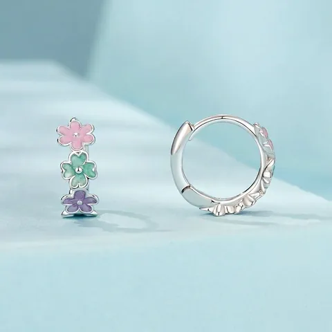 Original S925 Sterling Silver Colorful Enamel Flower Hoop Earrings For Women Sweet Floral Ear Buckle Minimalism Fashion Jewelry Accessory