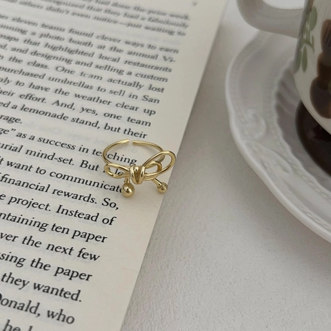 925 Sterling Silber Schleife Ring Verstellbar Offenes Design Einfacher Modeschmuck Mit Hängenden Perlen Für Damen