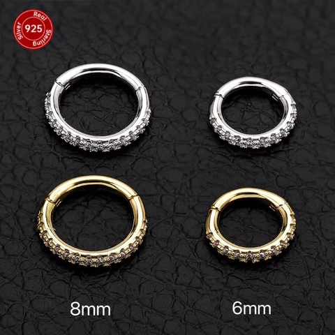 Anello Al Naso Hoop 925 Argento Sterling Zircone Cerniera Segmento Clicker Septum Piercing Gioielli Accessorio Corpo Donne Uomini
