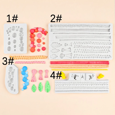 Silicone Fondant Mold Hemp Rope Bowknot Leaf Texture Border Decoration DIY Baking Tool Chocolate Clay Crafting