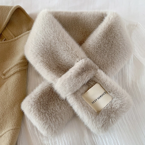Faux Rabbit Fur Scarf Thickened Warm Neck Warmer Pull Through Design Solid Color Soft Elegant Winter Accessory Women