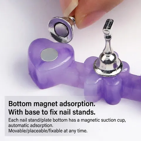 Magnetic Nail Art Practice Stand Resin Agate Display Base With Metal Holders Heart Shaped Gradient Manicure Tools