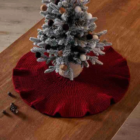 Grobstrick Weihnachtsbaumdecke Acryl Rund Volantrand Feiertag Schreibtisch Mini Baum Deko Rustikal Gemütlich