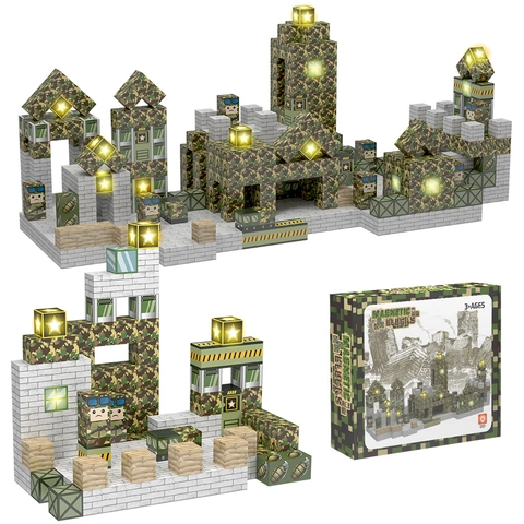 Military Magnetic Building Blocks LED Light Up Camouflage Soldier Figures ABS Plastic Construction STEM Toys Kids Boys