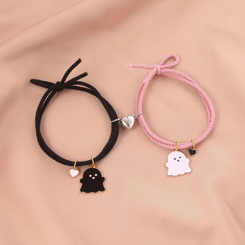 Couple Bracelets Alloy Ghost Charms Magnetic Heart Buckle Elastic Rope Halloween Jewelry Men Women