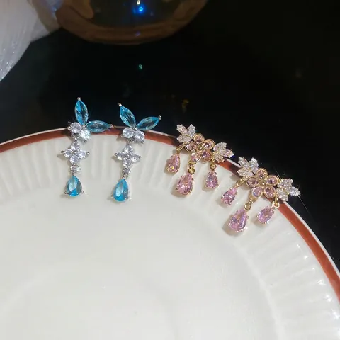 Orecchini Pendenti Con Nappine A Farfalla E Fiori Zircone Rame Gioielli Con Perno In Argento Sterling 925 Dolce Donna
