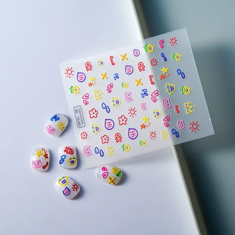Pegatinas De Uñas 5D Relieve Dibujos Animados Cerdo Graffiti Estereoscópico Impermeable Calcomanías Manicura Niños Mujeres