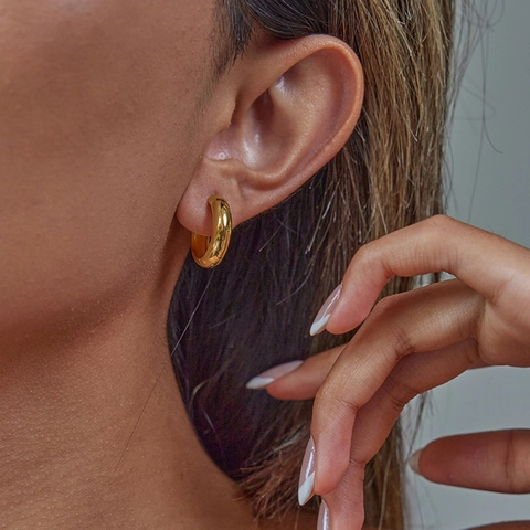 Orecchini A Cerchio In Acciaio Inossidabile Placcato Oro 18K Per Donna Impermeabili Ipoallergenici Gioielli Geometrici