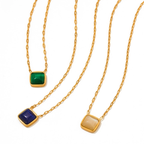Retro Square Cat's Eye Stone Pendant Necklace For Women Elegant Stainless Steel Chain High End Jewelry