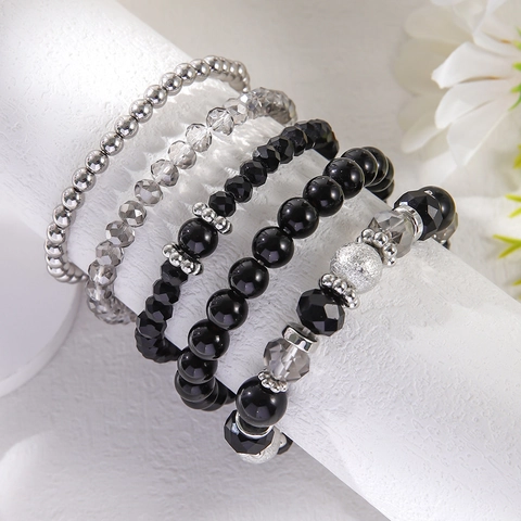 Multi Layer Beaded Bracelet Alloy Faux Artificial Pearl Crystal Glass Beads Elastic Trendy Jewelry Women Mother Gift