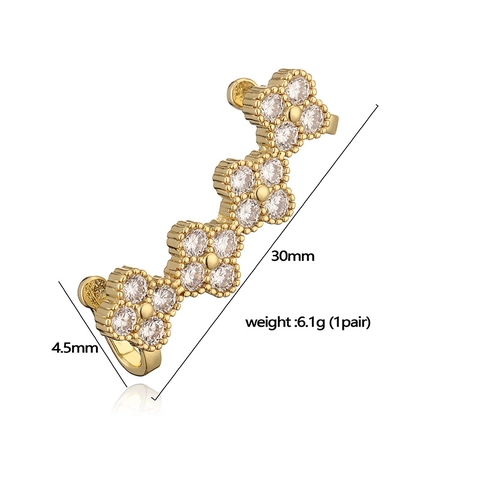 Four Leaf Clover Ear Climbers Copper Zircon Curved Floral Stud Earrings For Women Light Luxury Style