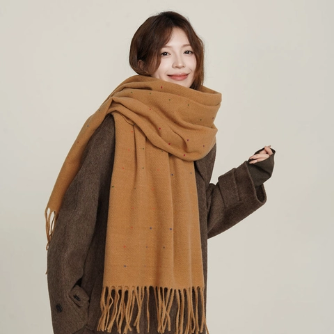 Women Winter Scarf Imitation Cashmere Thick Warm Shawl With Colored Polka Dots And Tassels Elegant Wrap