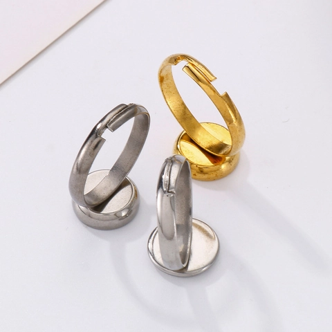 Base Anello Regolabile Tonda in Acciaio Inossidabile Componenti per Gioielli Fai-da-te Montatura Vuota Accessorio per Creazione Gioielli