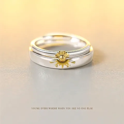 Anillos De Pareja De Girasol Anillo De Dedo Abierto Ajustable De Cobre Plateado Joyería Minimalista Regalo Para Enamorados Valentín