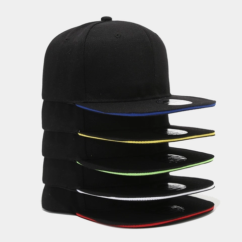 Casquette Snapback Baseball Polyester Twill Ajustable Bord Plat Sandwich Bordure Contrastée Hip Hop Pour Hommes Femmes