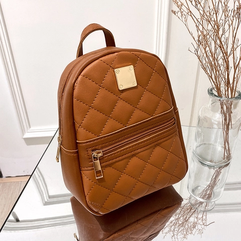Mini Rugzak Gewatteerd Ruitpatroon PU Leer Mode Schoudertas Voor Dames Meisjes Casual Reizen