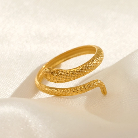 Anillo De Serpiente Retro Para Mujer De Acero Inoxidable Chapado En Oro De 18K Apertura Ajustable Estilo Punk Étnico
