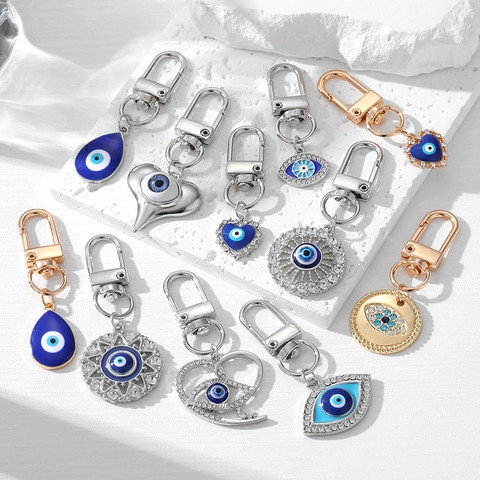 Boze Oog Sleutelhanger Legering Strass Emaille Hart Traan Rond Hanger Gelukscadeau Bescherming Vintage Accessoire