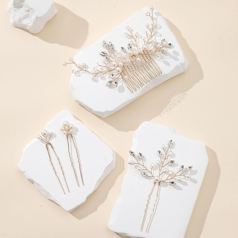 Accesorios Para El Cabello De Novia Hechos A Mano Oro Perla Artificial Cristal Flor Peine Para El Cabello Y Horquillas Para Boda Mujeres Estilo Vintage