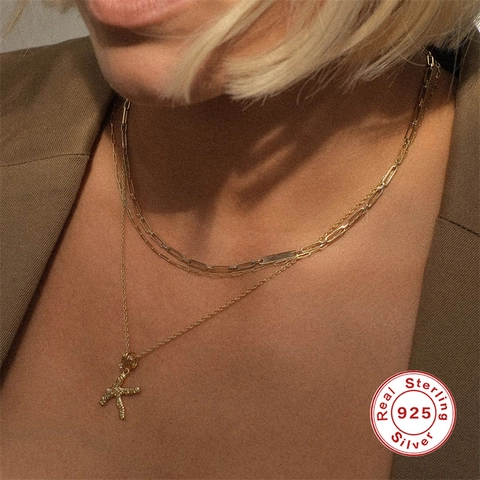 Initial Letter Pendant Necklace 925 Sterling Silver With Zircon French Retro Molten Texture Gold Plated Jewelry For Women