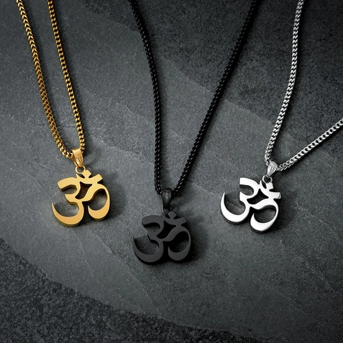 Trident Pendant Necklace Stainless Steel Hip Hop Om Symbol Jewelry For Men Streetwear Style