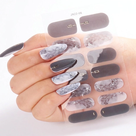 Nagelaufkleber Full Wraps Marmor Leopard Smudge Glitzer Design Mit Nagelfeile DIY Maniküre Für Frauen