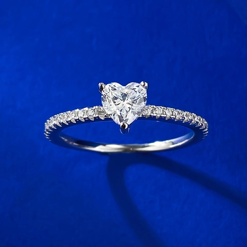 Anello a Cuore in Argento Sterling 925 Rubino Sintetico Strass ad Alto Carbonio Intarsiato Elegante Gioielli per Feste Donna