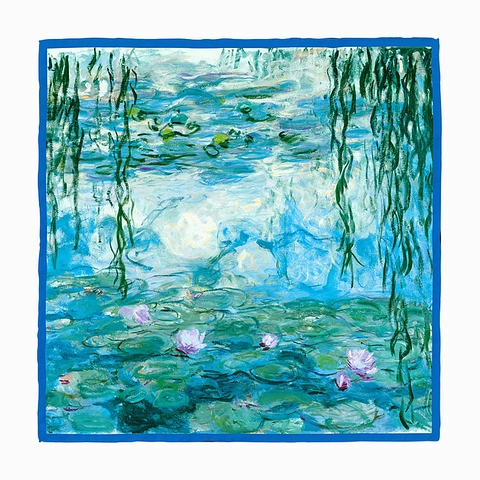 Vintage Impressionistisches Ölgemälde Monet Seerosen Satin Köper Quadrattuch Dekorativer Halsschal Für Damen Accessoires