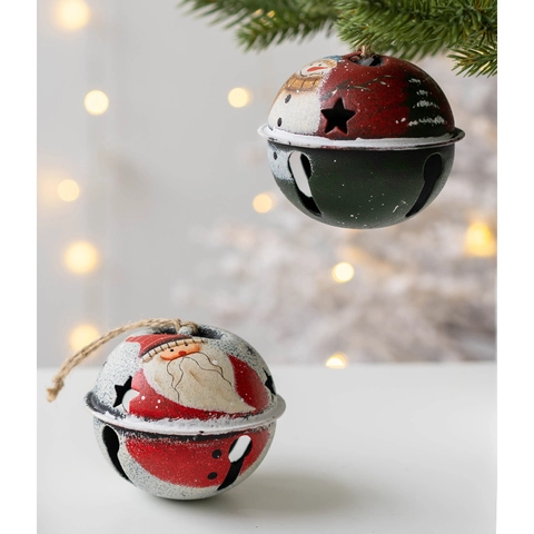 Vintage Metall Weihnachtsglocken Anhänger Mit Hanfseil Bemalter Weihnachtsmann Schneemann Eisen Christbaumschmuck Festliche Deko