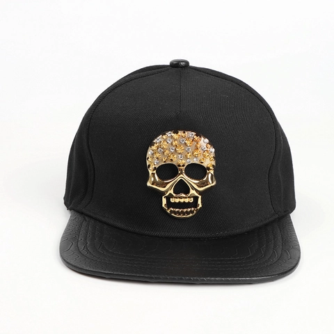 Hip Hop Snapback Pet Met Kunstslangenleren Klep Metalen Schedel Strass Punk Streetwear Verstelbare Baseballpet