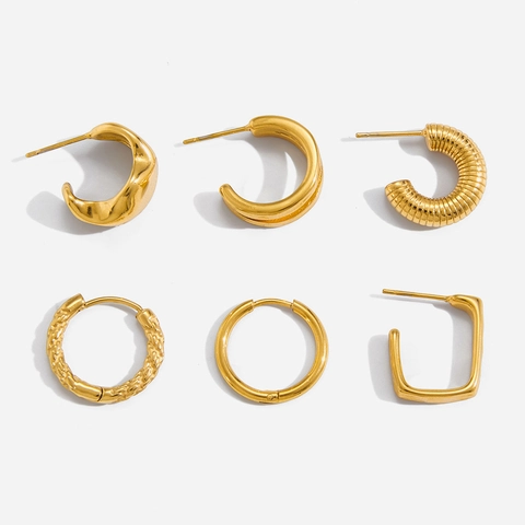 Stainless Steel Hoop Earrings Gold Plated Waterproof Hypoallergenic Geometric C Shape Minimalist Fashion Jewelry For Women