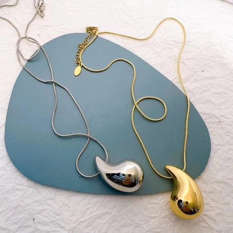Collana Con Pendente A Goccia Grande Rame Lucidato Dichiarazione Minimalista Geometrico Catena A Serpente Gioielli Per Donna