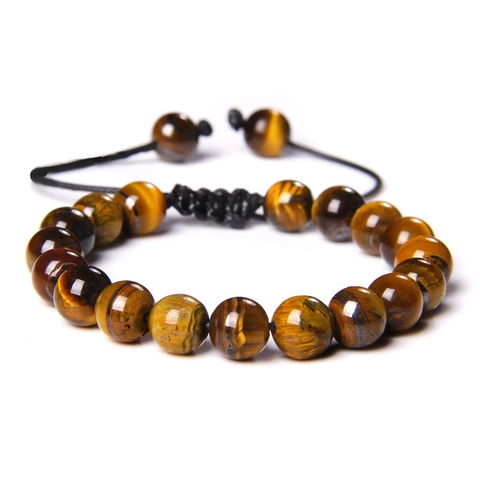 Pulsera De Cuentas De Piedra Ojo De Tigre Cordón Trenzado Ajustable Joyas De Sanación Energía Yoga Para Mujeres Hombres