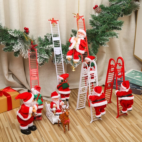 Electric Climbing Santa Claus Ornament Musical Animated Dancing Christmas Home Party Decoration Plush Plastic Creative Toy
